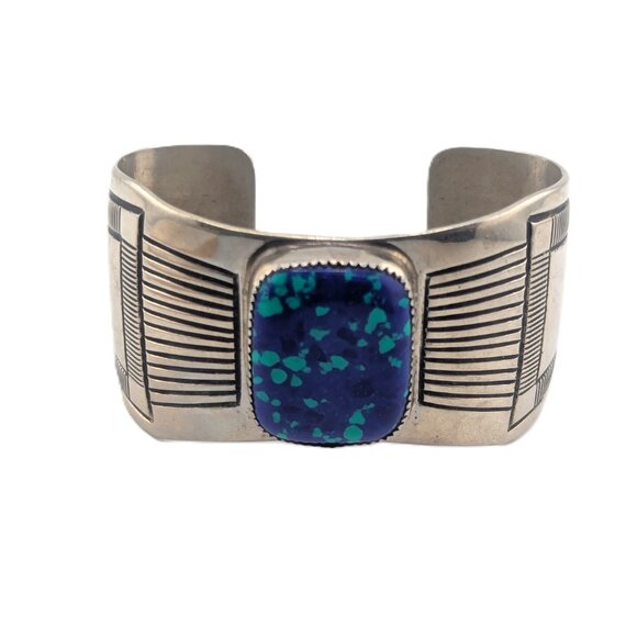 Handmade Native American Azurite Chrysocolla Cuff Nickel Silver Bracelet Sz‎ 7* - Picture 11 of 11